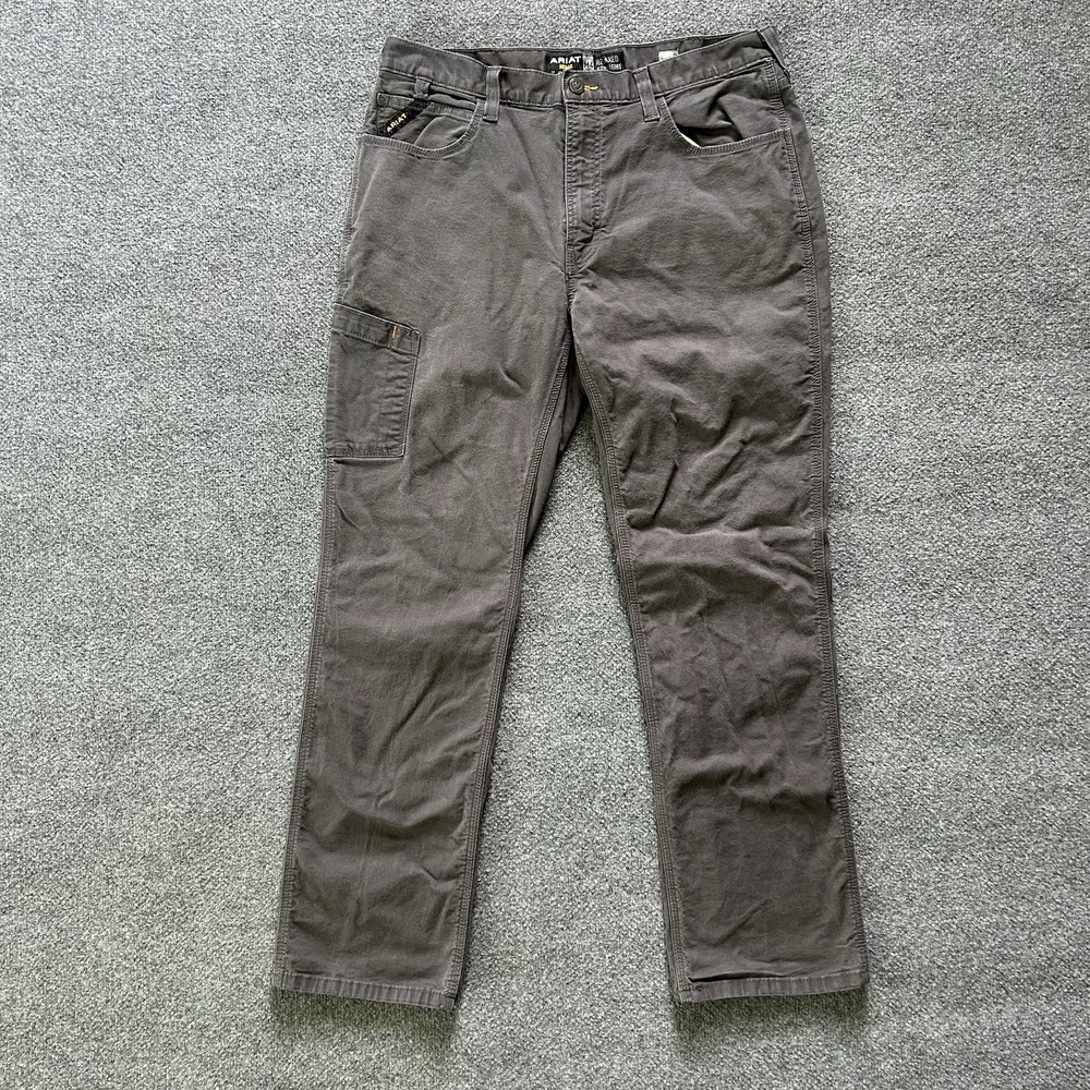 Ariat Pants Men 38‎ X 33 M4 Rebar Relaxed Fit Straight Canvas Grey Trouser P8